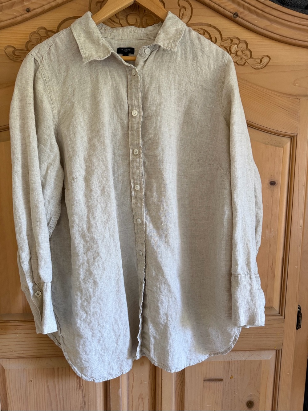Talbots Plus Natural Beige Linen Button-Front Top